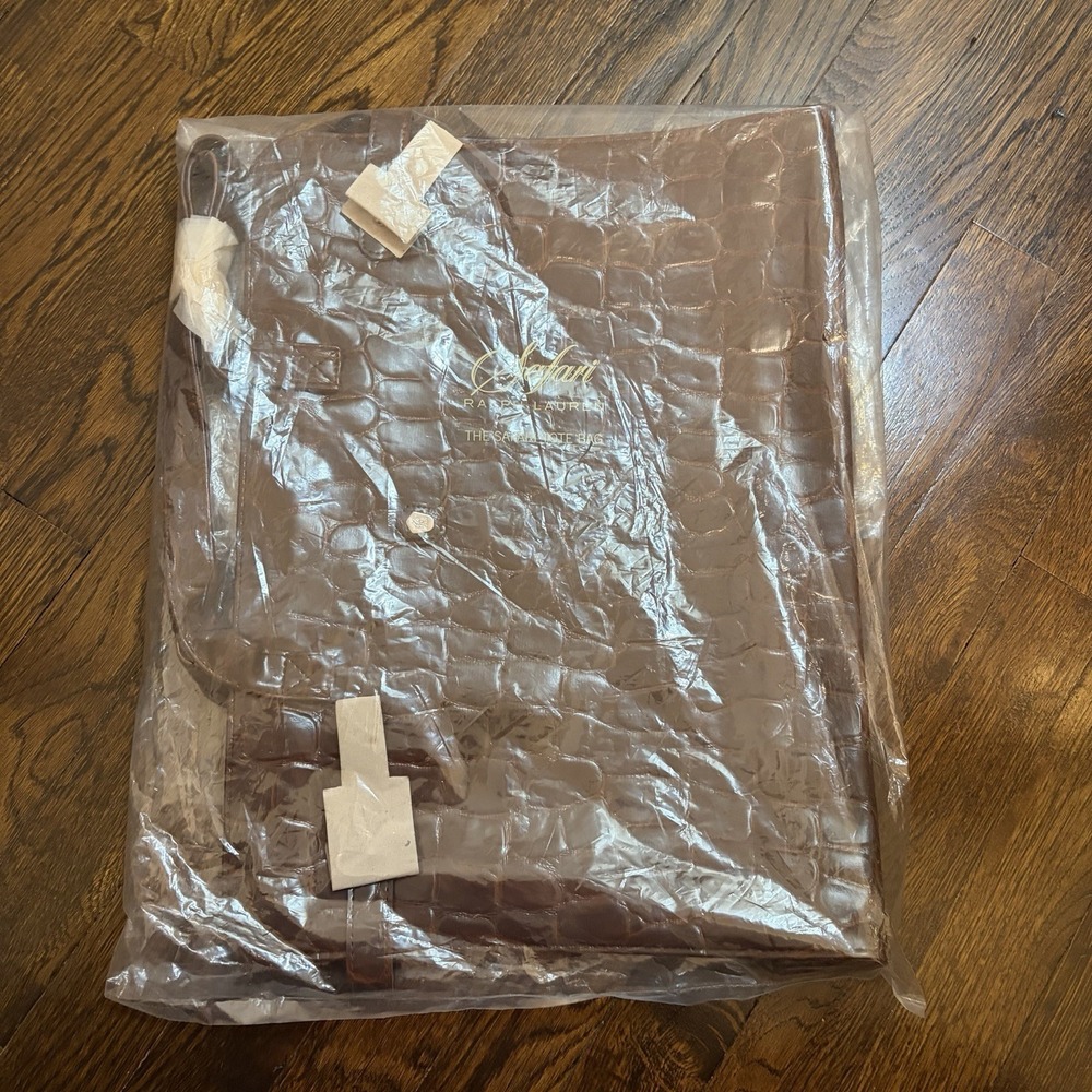 NEW 90s Ralph Lauren Safari Croc-Embossed Faux Leather Travel‎ Bag Luggage Brown - Picture 8 of 10